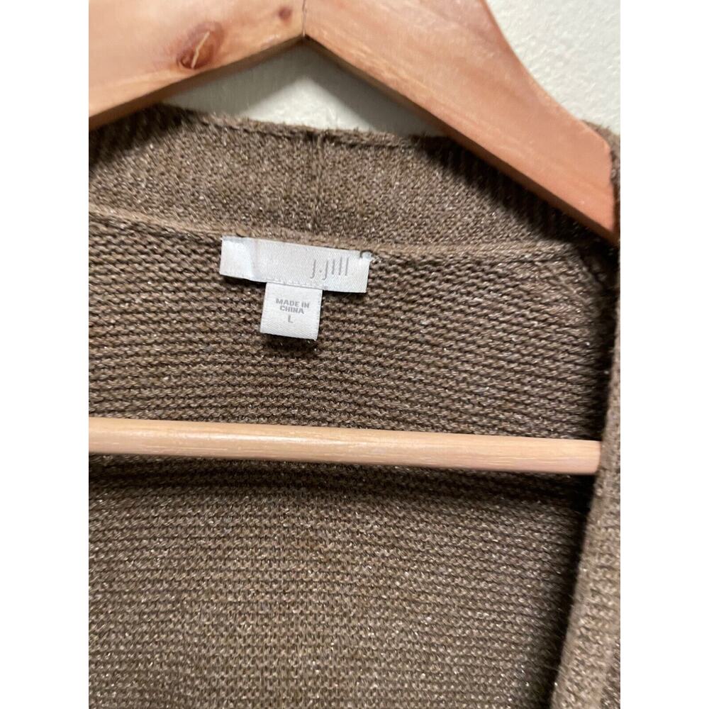 J. Jill Womens Cardigan Large Brown Silk Blend Knit Open Front Pockets Relaxed - Picture 2 of 9
